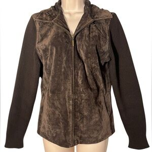 FABIO brown genuine leather with sweater sleeves jacket sz Medium vintage Y2K